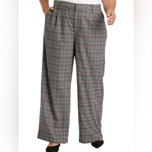 Ava & Viv Women's Ppaid Wide Leg Pants - Gray and Red